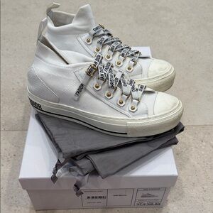 Dior White High-Top Sneakers with Gold Accents